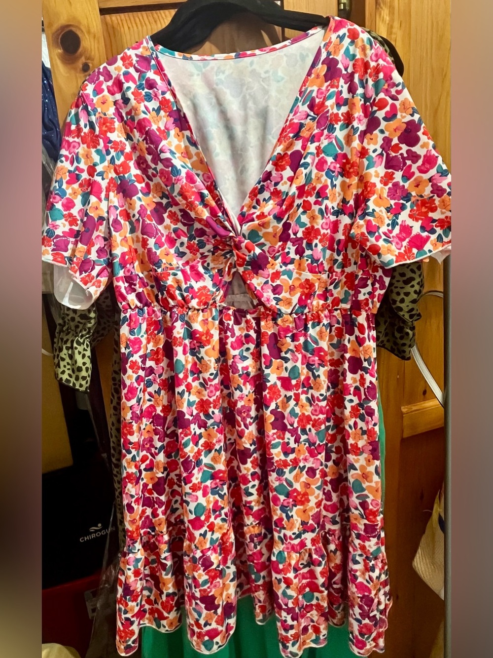 Women's Knot-Front Floral Casual Dress in Pink & Orange